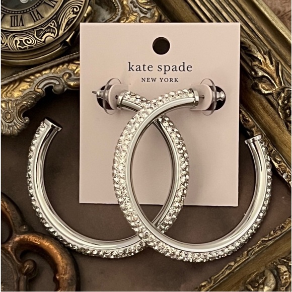 KATE SPADE • Silver Razzle Dazzle Hoop Crystal Earrings - Picture 5 of 5